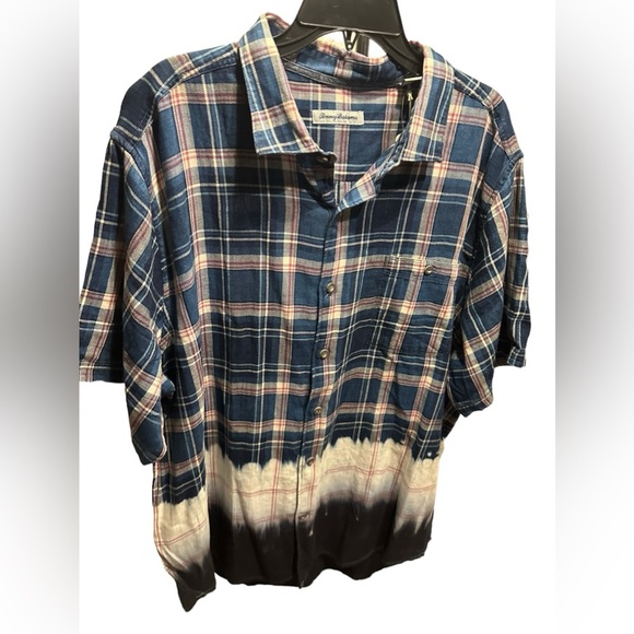 Tommy Bahama Soul Cal Surf Plaid Camp Shirt (Color: Bering Blue, Size XXL) - Picture 2 of 12